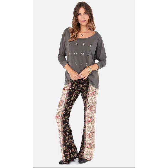 Billabong XL Pants Flowy Contrast Color Panel Boho Floral Print Wide Flare Leg - Picture 3 of 8